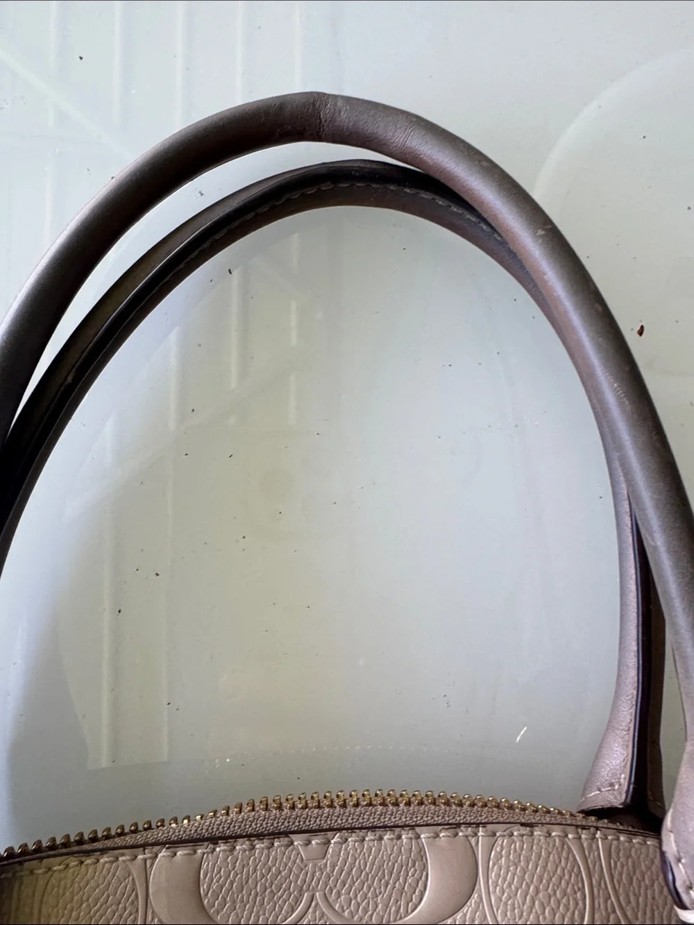 Coach Metallic Taupe Signature Dome Satchel